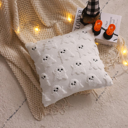 LUOYEHK Halloween Pillow Covers 16x16 Set of 2 White Ghost Decorative Pillow Cases Holiday Soft Plush Faux Fur Cushion Covers for Couch Sofa Bed