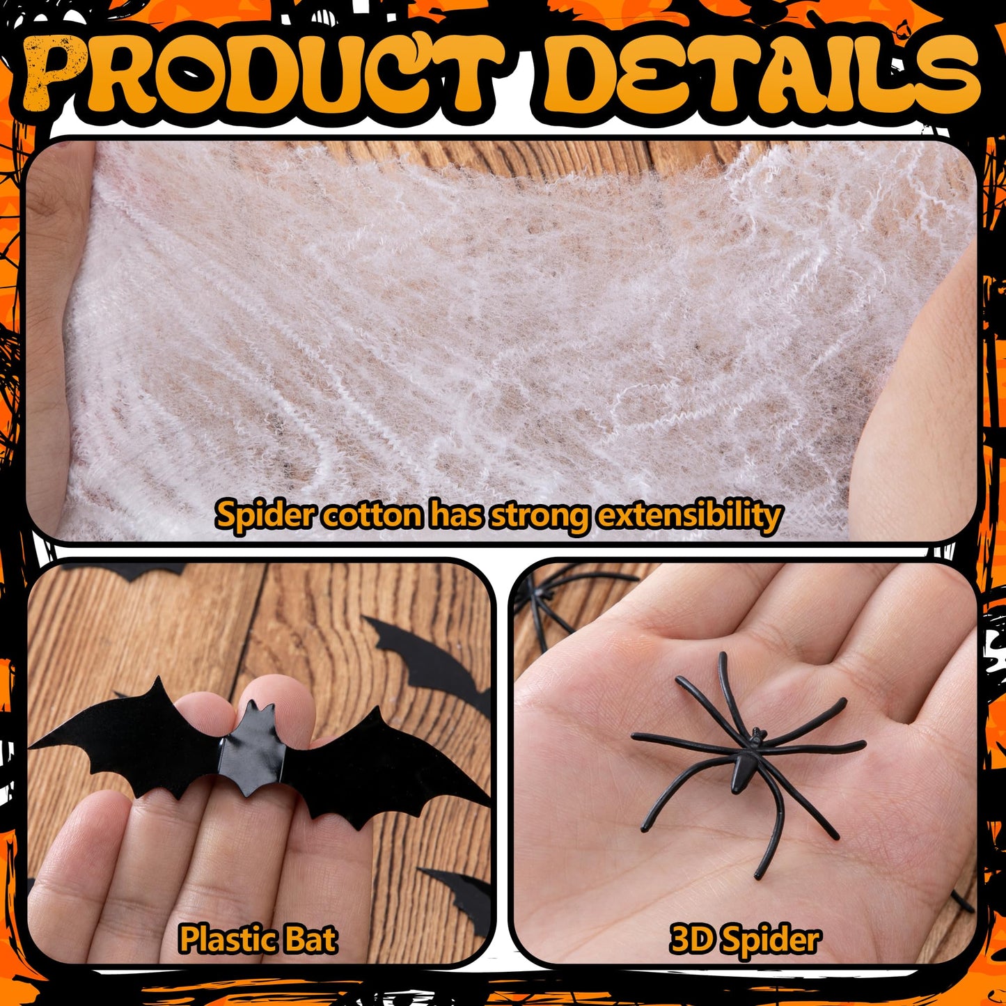 2200 Sqft Super Stretch Cobwebs with 100 Fake Spiders 24 Bats, 21.16 oz Halloween Spider Webs Decorations, DIY Spooky Spider Cotton Webbing for Outdoor Indoor Yard Garden Haunted House Party Supplies