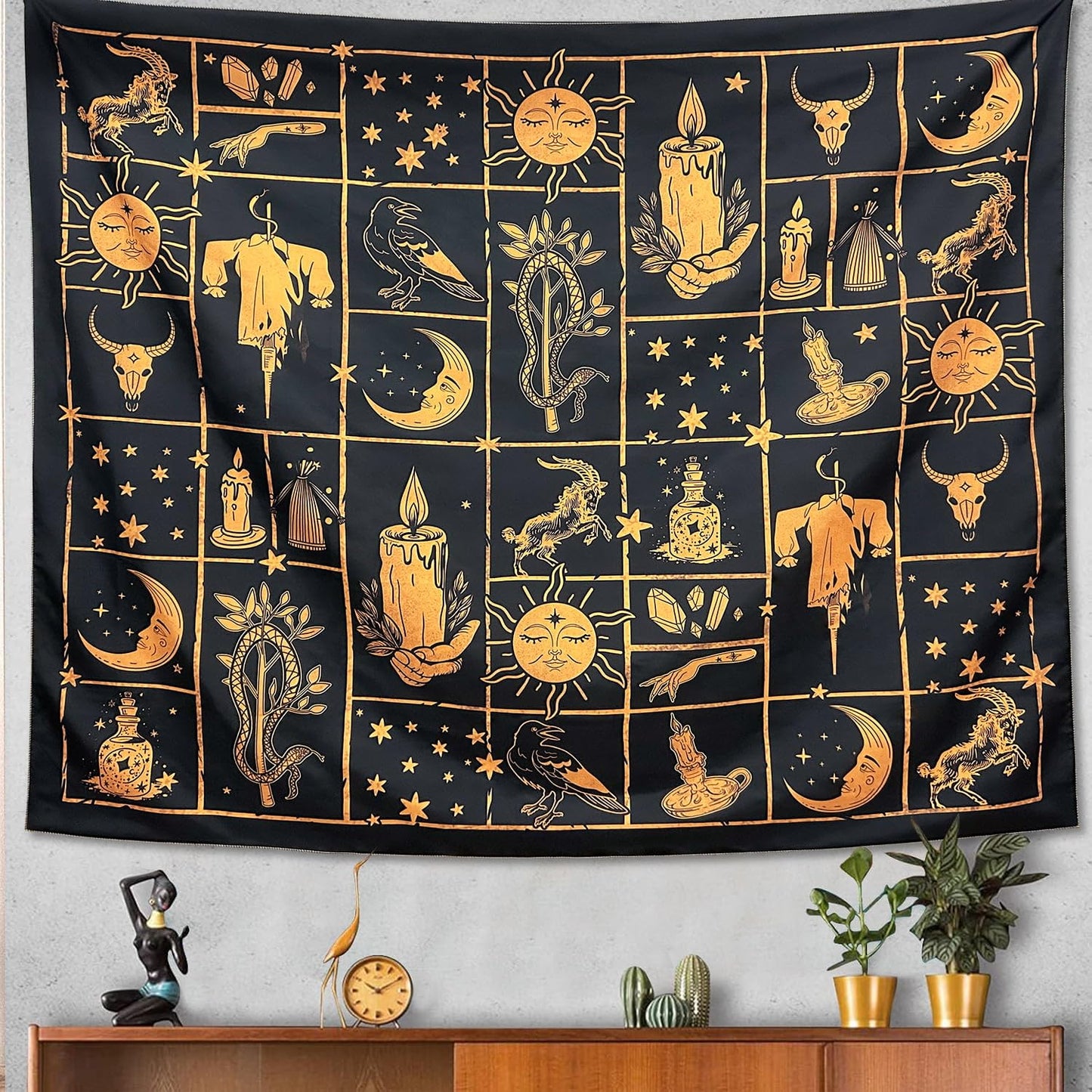 ARTCREATOR Witchy Tapestry Black and Gold Witch Tapestry, Witchy Wall Decor Aesthetic Wall Hanging Decor for Living Room Bedroom(70" x 90")