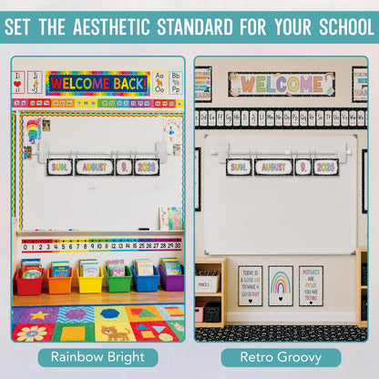 Magnetic Flip Calendar for Classroom - Composition Notebook Date Flip Calendar Set with Magnetic Rod for Classroom Home Whiteboard, Pastel Back to School Decor for Teacher Supplies