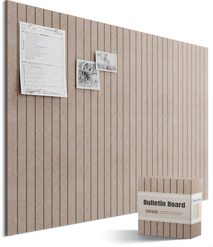 Bounmer Large Cork Board Alternative 48“ x 36”, 12-Pack Felt Bulletin Board Tiles with 60 Safe Removable Adhesive Tabs & 30 Pushpins, Cork Boards for Office Walls Decor (Taupe)
