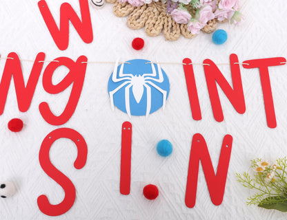 Spider 3rd Birthday Banner - Swinging into 3 Banner, Spider Birthday Decorations for Kids, Boys Third Bday Decor