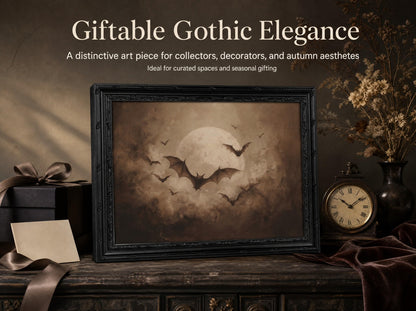 KKP Vintage Gothic Bats Full Moon Wall Art, Dark Academia Halloween Picture