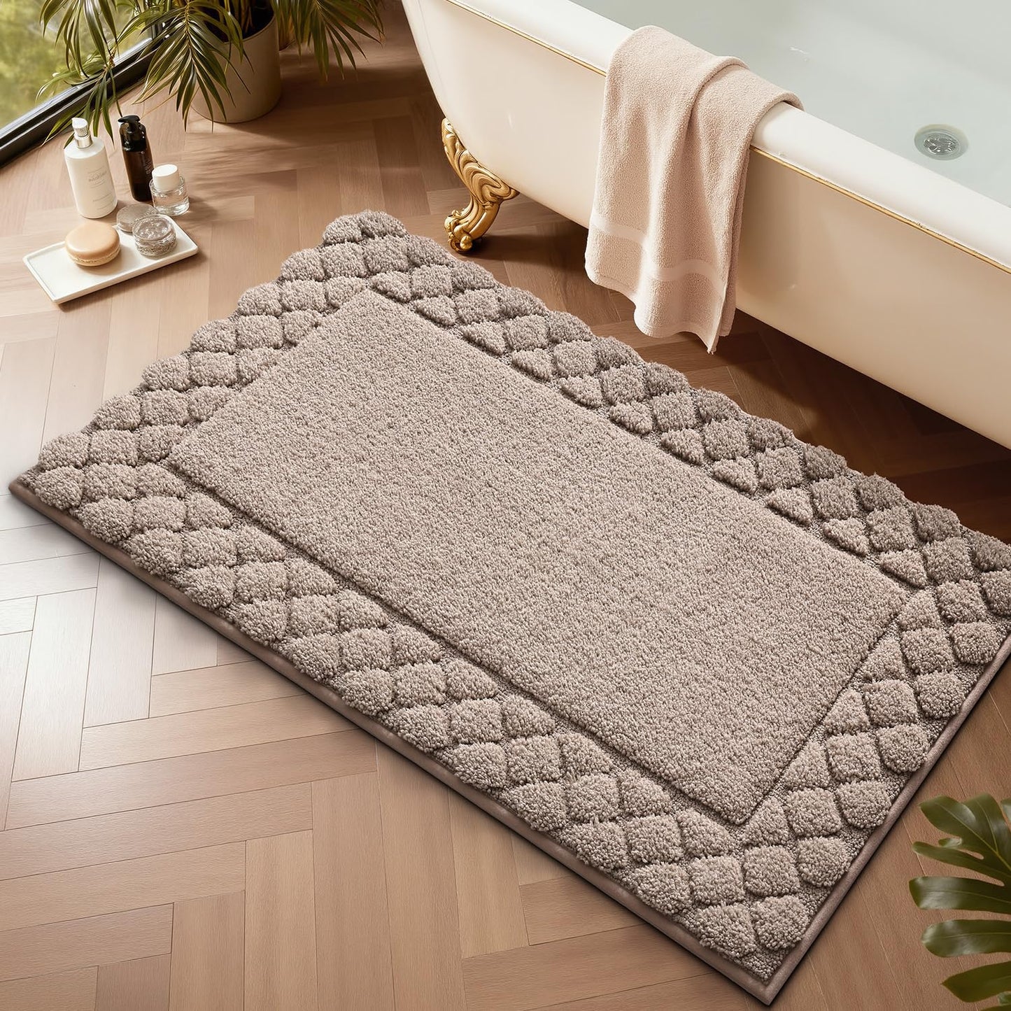 LUMI Bathroom Rugs, Ultra Soft Absorbent Bath Mat for Shower, Non Slip Washable Bath Rugs with Rubber Backing, Microfiber Plush Quick Dry Floor Mat for Bathtub, Floor, Brown, 24x36
