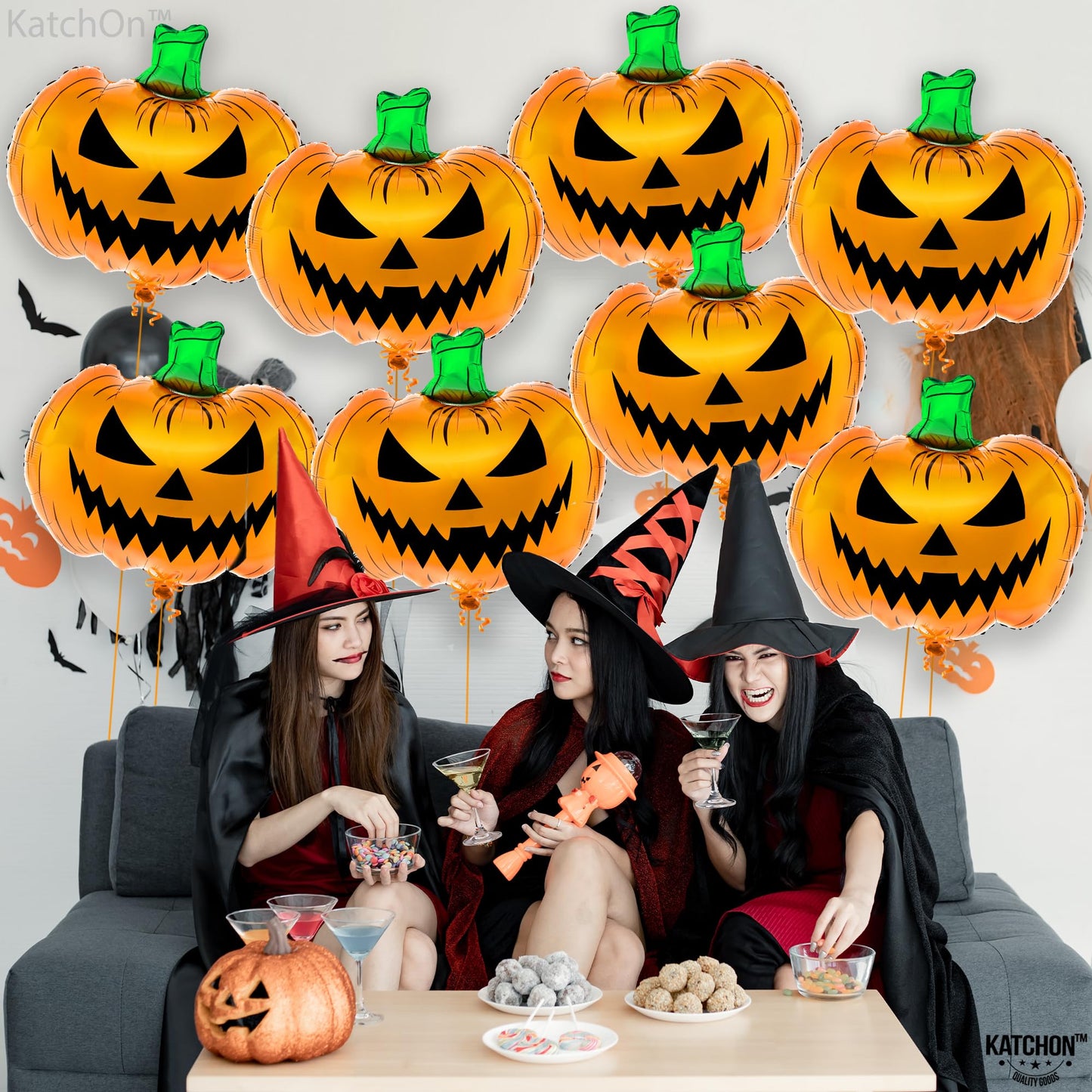 KatchOn, Scary Halloween Pumpkin Balloons -Large 30 Inch | halloween Balloons for scary decorations | Indoor Halloween Party Decorations | jack o lantern balloons | Summerween Party Decorations