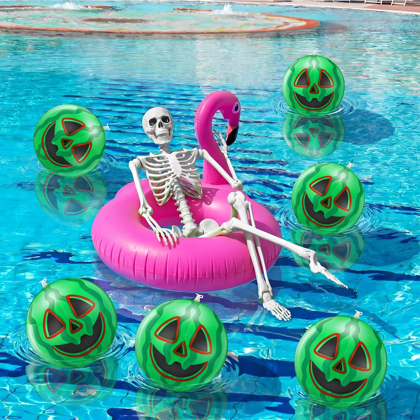 Jenaai 6 Pcs Summer Halloween Inflatable Jack O Melon Beach Bulk 11 Inch Summer Halloween Swimming Pool PVC Watermelon Beach Balls for Home Haunt House Pool Festival Watermelon Party Decorations