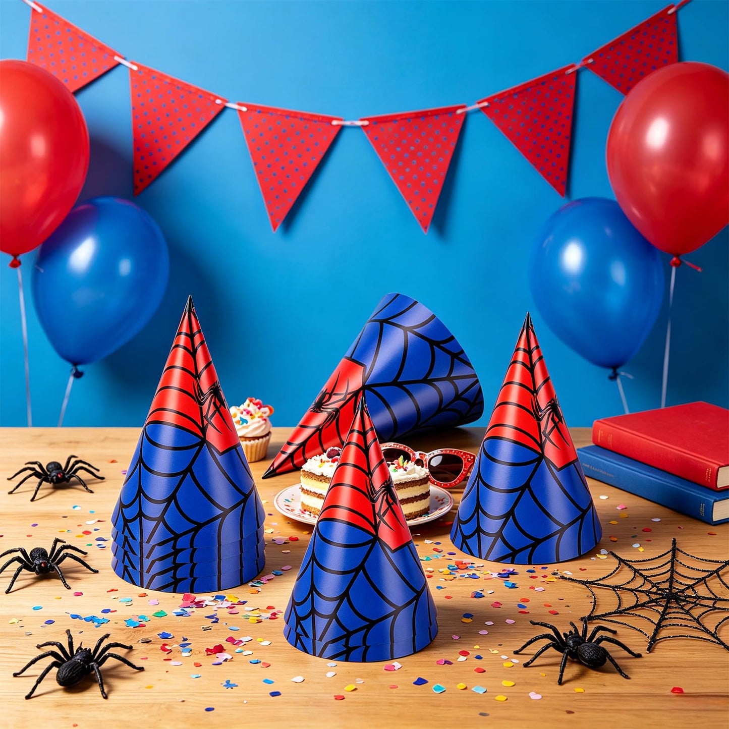 GKXMAXIWANG 24 Pcs Spider Theme Birthday Party Hats Decorations Spider Web Cone Hat Classroom Celebration Party Supplies Shower Photo Prop & Colorful Paper Party