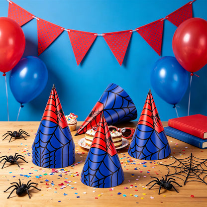 GKXMAXIWANG 24 Pcs Spider Theme Birthday Party Hats Decorations Spider Web Cone Hat Classroom Celebration Party Supplies Shower Photo Prop & Colorful Paper Party