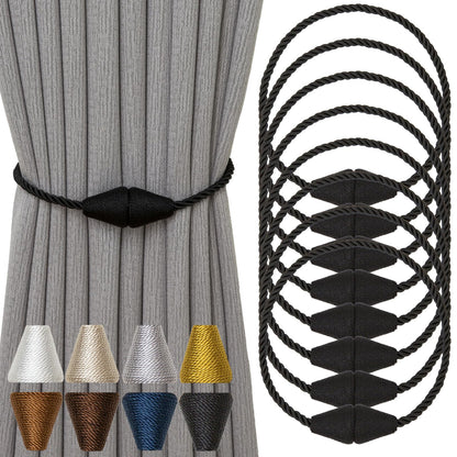 Contoeey Magnetic Curtain Tiebacks 8 Pack Outdoor Rope Curtain Tie Backs Decorative Window Treatment Holdbacks for Home Decorative Curtain, Black