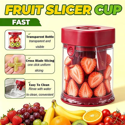 NOVANO Fruit Slicer Cup, Red | Small Fruit Cutter, For Strawberry, Cherry Tomato, Grape, Egg, Egg Slicer For Hard Boiled Eggs, Portable Kitchen Gadget