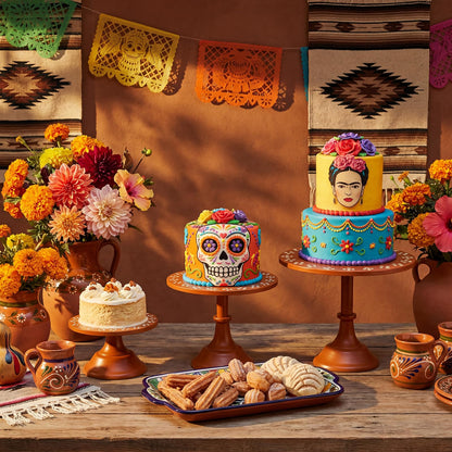 Amyhill 3 Set Mexican De Barro Cielito Lindo Cake Stand Party Decoration 8" 10" 12" Metal Orange Round Dessert Pie Display Holder for Wedding Celebration Birthday Baby Shower Cinco De Mayo(Flower)