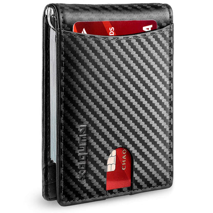 RUNBOX Slim Wallet for Men Genuine Leather RFID Blocking Bifold Minimalist Front Pocket Mens Wallet with Money Clip Thin Gift Box