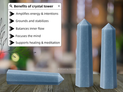 Amazing Gemstone Angelite Crystal Towers ~ Natural Healing Crystal Point Obelisk for Reiki Healing and Crystal Grid (3" to 4" INCH)