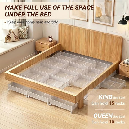 Under Bed Storage, Under the Bed Storage Containers with Wheels, Under Bed Shoe Storage Organizer Drawer, Tool-free Assembly Metal Underbed Storage for Bedroom Clothes Shoes Blankets-2 Pack White