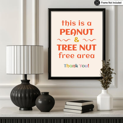 Poster Master Peanut and Tree Nut Free Area Poster - Food Allergy Awareness Print - Preppy Art - Educational Art - Gift for Teacher & Student - Decor for School or Classroom - 8x10 UNFRAMED Wall Art