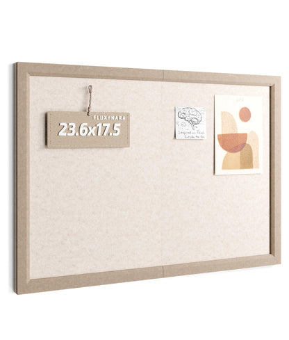 Fluxynara Foldable Cork Board Alternative, Felt Bulletin Board 23.6" x 17.5" Deep Camel Frame with 12 Adhesive Tabs, Pin Board for Home Office, Classroom, Entryway, Kitchen Wall Decor—Oatmeal
