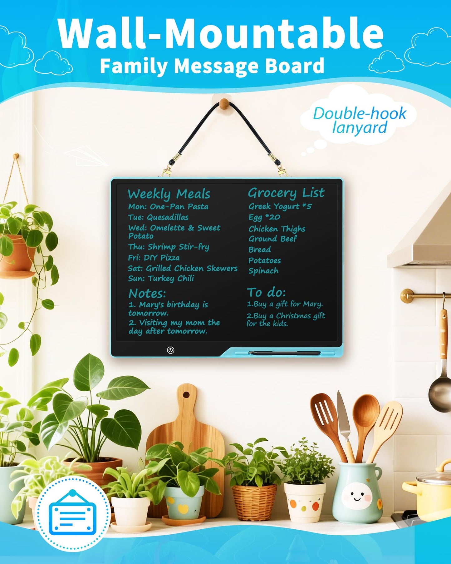 [Rechargeable] 20 Inch LCD Writing Tablet for Kids, Extra-Large Drawing Tablet for Adults, Educational & Learning Toys for Boys Girls Ages 8-12 Years Old, Drawing Board for Kids Birthday Gift (Blue)