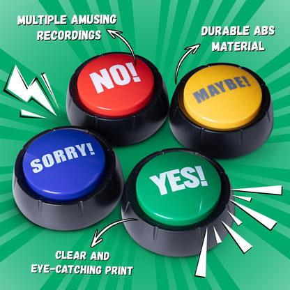Loudmore Yes & No Button and Sorry & Maybe Button with Sound 4 Pack Buzzers for Trivia Games and Family Game Answer Buzzers for Classroom Parties, Games, Office Stress Relief