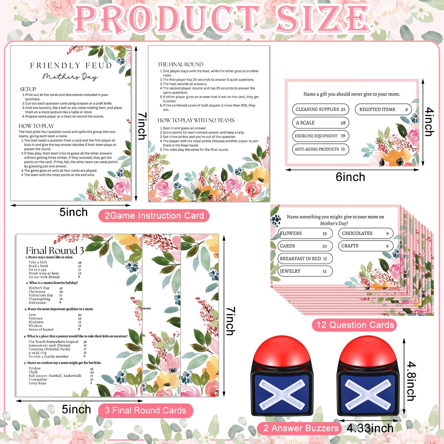 Syhood Mother's Day Friendly Feud Card Game with 2 Answer Buzzers, Family Trivia Quiz Game Night, Fun Party Activities for Adults, Office, Classroom, Large Group and Team Building