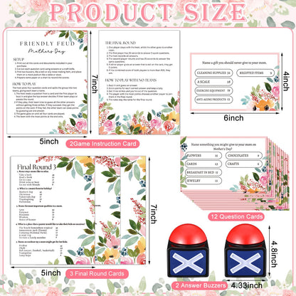 Syhood Mother's Day Friendly Feud Card Game with 2 Answer Buzzers, Family Trivia Quiz Game Night, Fun Party Activities for Adults, Office, Classroom, Large Group and Team Building
