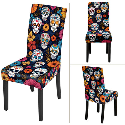 ANNA QUEEN Halloween Sugar Skull Chair Covers for Dining Room and Kitchen Set of 4 – Stretchable Floral Day of the Dead Chair Slipcovers, Festive Halloween and Holiday Décor