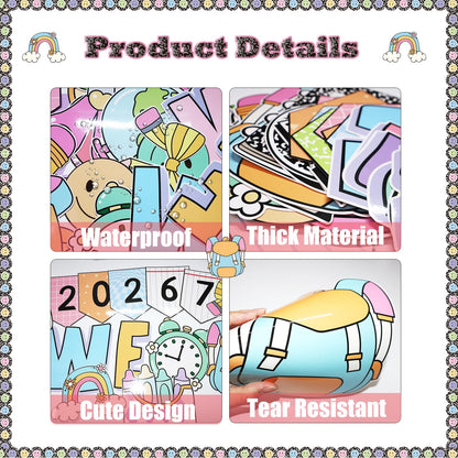 2026-2027 Welcome Back Bulletin Board Decorations Set with Borders Composition Notebook Smile Cutouts Decor for Teachers Back to School Bulletin Board for Class School Classroom Chalkboard Wall Decor
