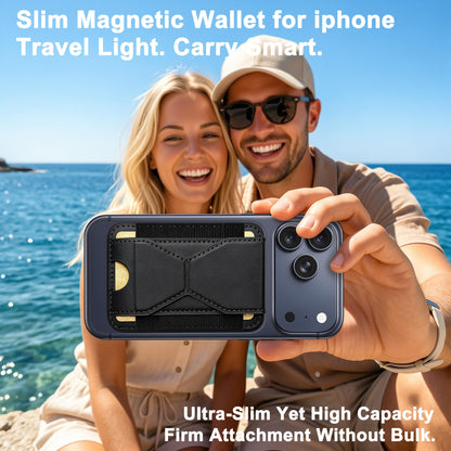 JIKAMO for MagSafe Wallet, Slim Magnetic Wallet for iPhone Magnetic Card Holder, Mag Safe Wallets with Phone Stand fits 5 Cards MagSafe Case iPhone 17/16/15/14/13/12 Series, Minimalist RFID, Black
