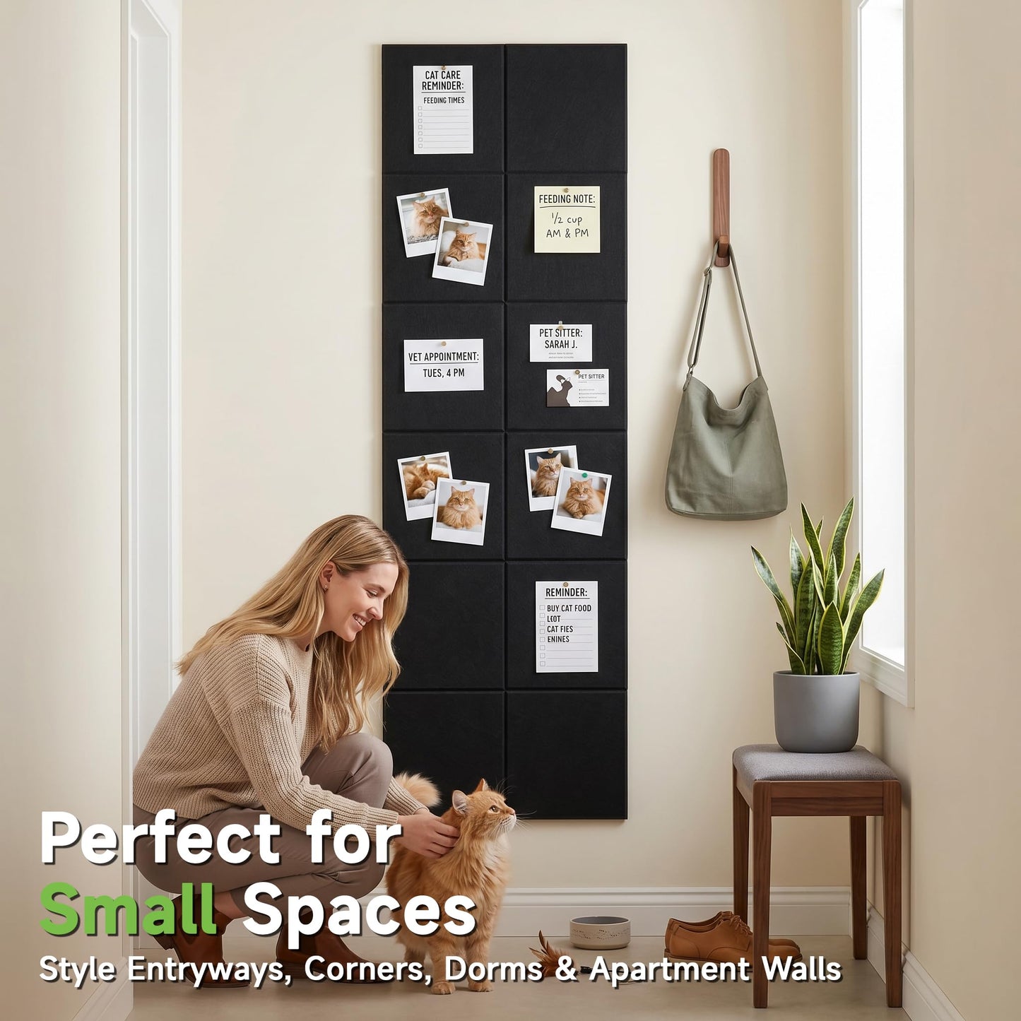 MISSDAY Black Acoustic Wall Panel Felt Bulletin Board 48" x 36" Cork Board for Wall, 12-Pack Boards with 72 Removable Adhesive Tabs, 50 Pins, Pin Board for Home Office Classroom Soundproof Wall Tile