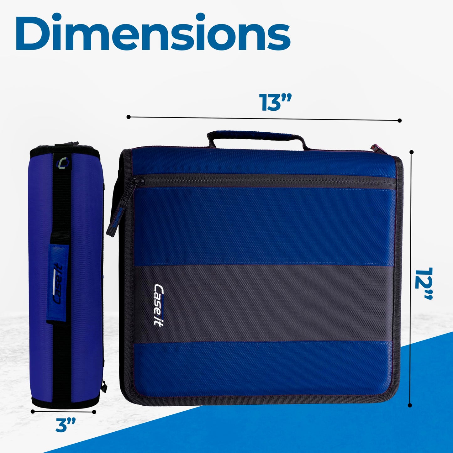 Case-it Classic Zipper Binder | 2-Inch O-Rings, 350 Sheet Capacity, Multiple Storage Pockets & Shoulder Strap | School & Office Organizer | D-251 Midnight Blue