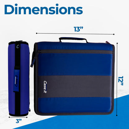 Case-it Classic Zipper Binder | 2-Inch O-Rings, 350 Sheet Capacity, Multiple Storage Pockets & Shoulder Strap | School & Office Organizer | D-251 Midnight Blue