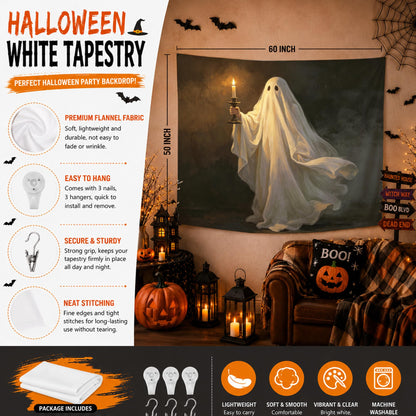YTRGI YTRG Halloween Tapestry, Dark Academia Spook Ghost Tapestries Wall Hanging for Bedroom, Gothic Ghost Holding Candle Tapestry Wall Decor Backdrop for Living Room Home, 50x60 Inch