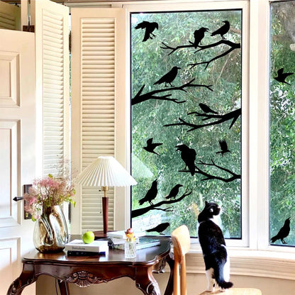 Black Crows Wall Decals Winter Branches Wall Decals Bird Wall Stickers Bedroom Farmhouse Living Room Window Clings