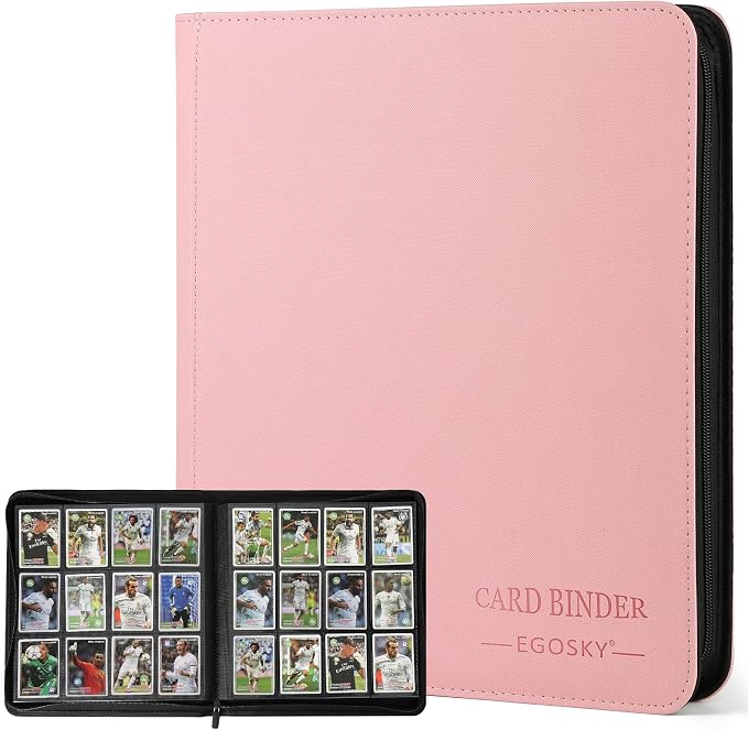 12-Pocket Business Card Binder holds 720 Cards, Premium Diamond Texture PU Leather Name Card Holder Organizer with Zipper, Black Sleeves Side Loading Card Book for Collectors & Office(pink)