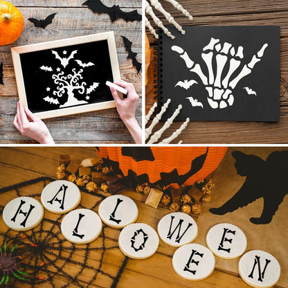 DZXCYZ 80 Pcs 3 x 3 Inch Halloween Stencils for Painting on Wood, Reusable Happy Pumpkin Spider Web Stencil DIY Ornaments Ghost Paint Template Set for Wall Door Home Decor