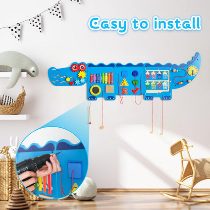 nigwet Crocodile Sensory Toys Activity Wall Panels, Educational Montessori Busy Board for Toddlers, Activity Cube - Sensory Wall, Wooden Learning Toys, Interactive Toy, Blue