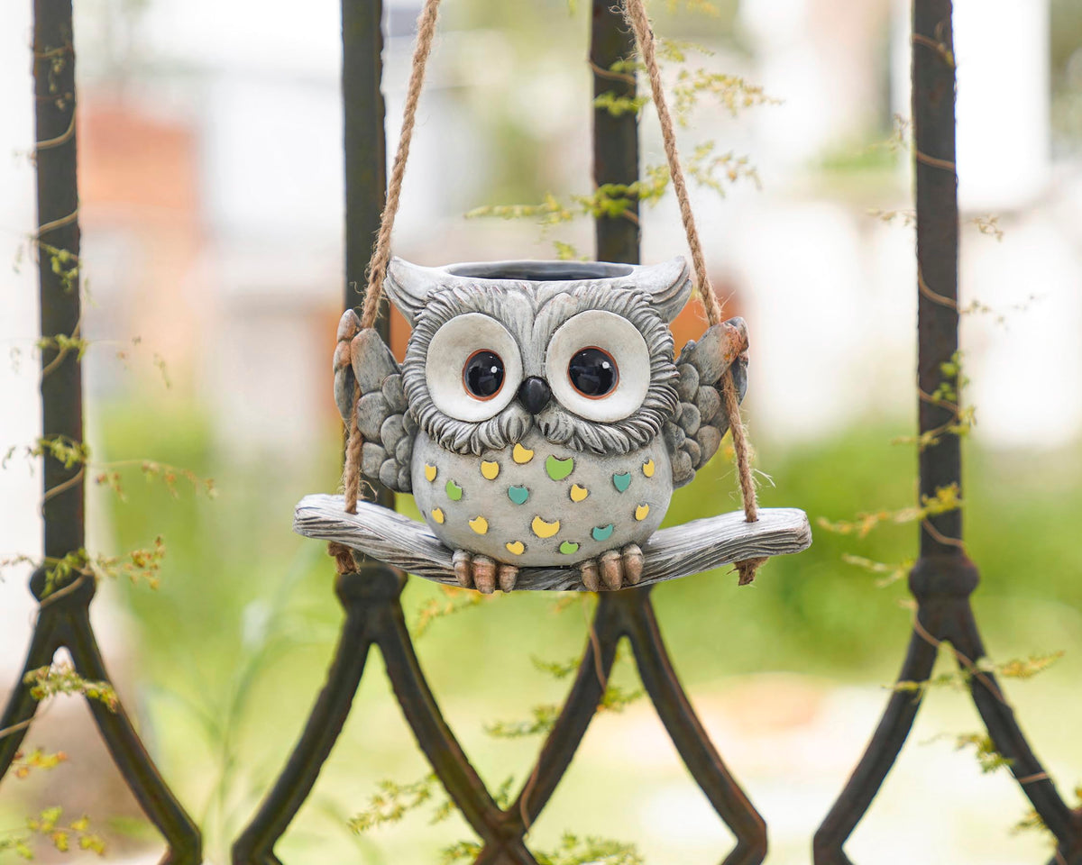 Swing Owl Hanging Planters for Indoor Plants, Cute Small Succulent Pots with Drainage Hole, Unique Resin Plant Hangers Outdoor, Hanging Plant Holder for String Of Pearls, Gift Ideas for Mother