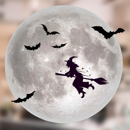 Large Halloween Window Clings for Glass Windows - 16" x 16" Moon Window Decal - Witch Clings Silhouette - Halloween Decorations