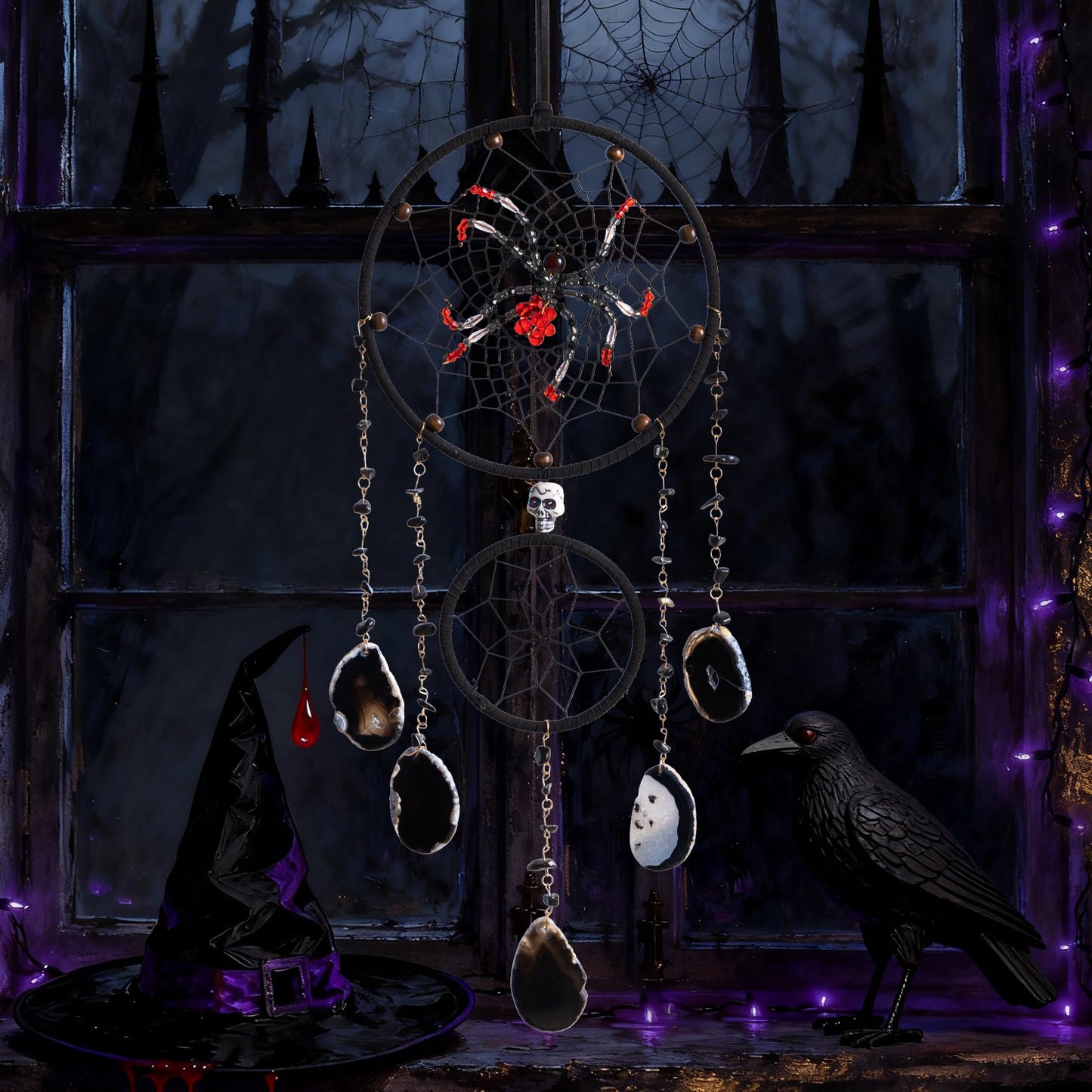 Spider Dream Catchers Black Gothic Dream Catcher Wall Hangings Vintage Crystal Suncatcher Hanging Window Panel Ornaments for Adults Boys
