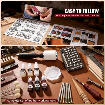 Leather Working Kit with Cowhide and Paint Set