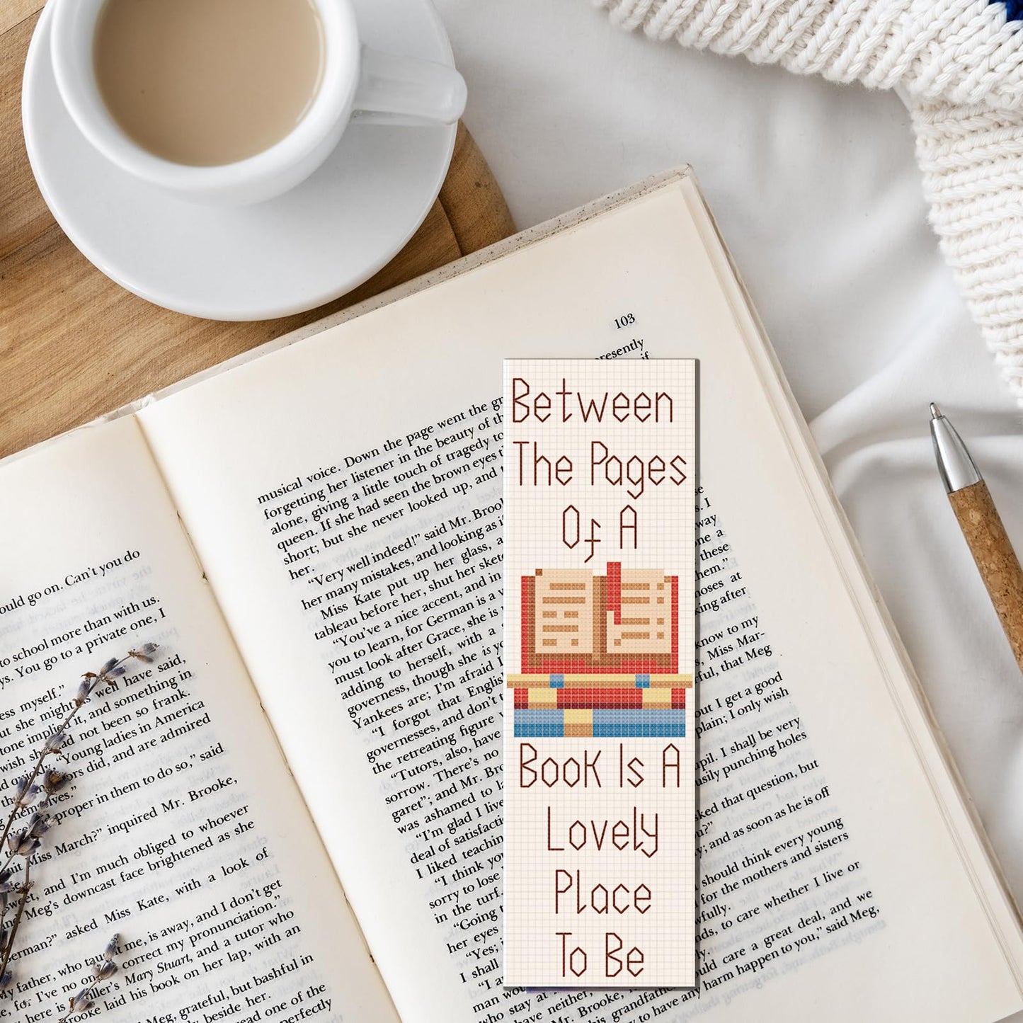 FREEBLOSS 12 Set Cross Stitch Bookmark Kit Bookshelves Stamped Cross Stitch