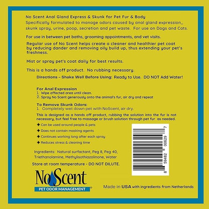 No Scent Anal Gland Express & Skunk Spray Pet Fur Cleaner for Dogs & Cats (32 Fl Oz / 946 mL)