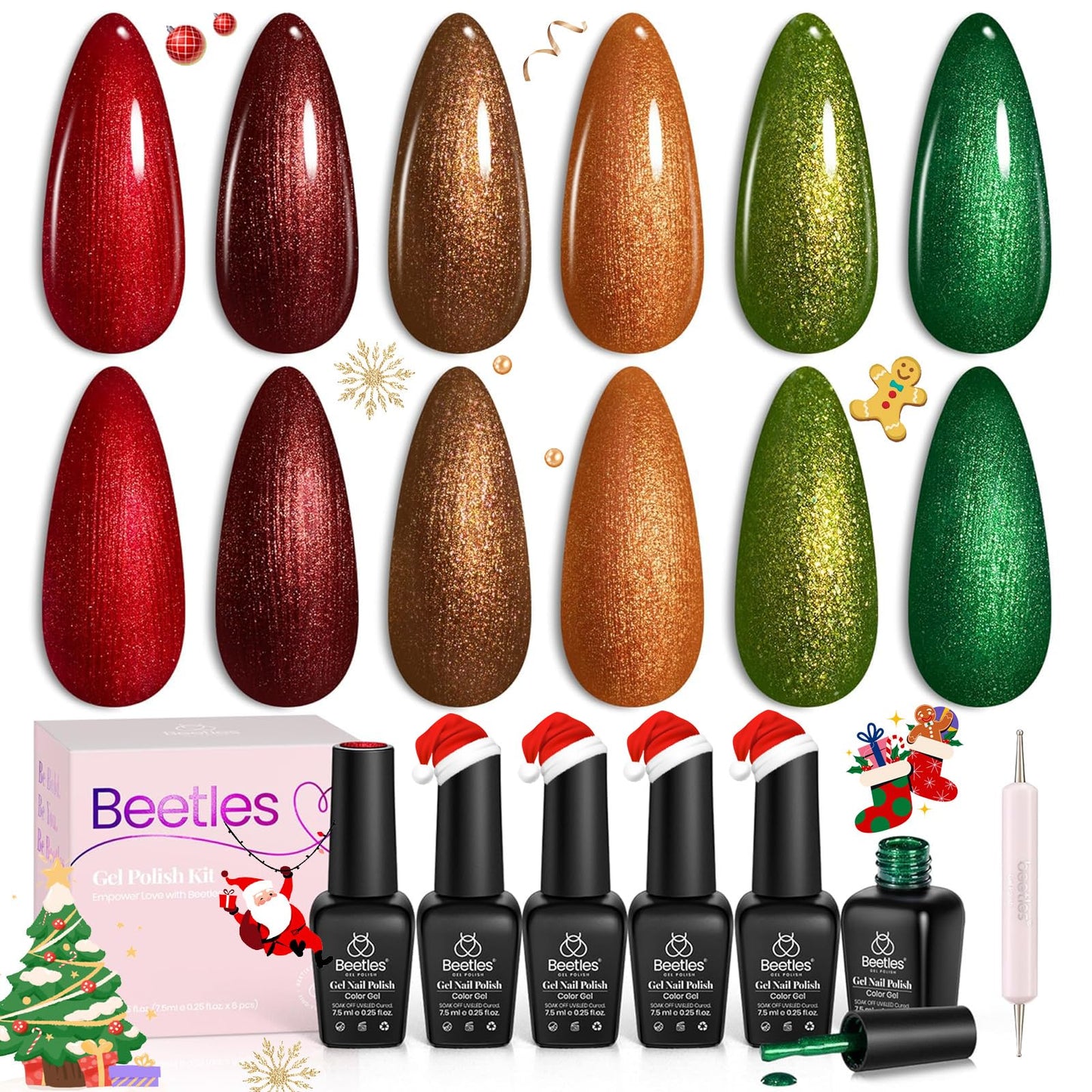 Beetles Halloween Gel Nail Polish Set – Wicked Mystic 8 Colors Gel Polish Kit, Gold Silver Black Green Blue Cat Eye Purple Red Glitter with Nail Art Accessories UV LED Soak Off Manicure Gift for Women
