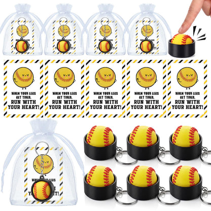Junkin 12 Set Softball Fidget Clicker Keychain Gifts 3D Printed Softball Sensory Clicker Keychain with Inspirational Cards Anxiety and Stress Relief for Graduation Sports Team Adults Party Decorations
