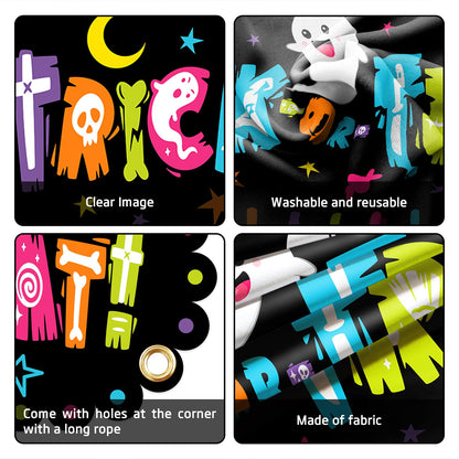 Aperturee Halloween Trunk Or Treat Car Decorations Kit — 70.8x15.5 Inch Banner, Porch Banner, 2x6m Ropes, Rain String Curtains, Durable Oxford Fabric, Fun Halloween & Trick-or-Treat Themes
