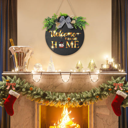 MIPON Interchangeable Welcome Sign for Front Door with LED Light, 17 Changeable Icons 3D Letters, Farmhouse Seasonal Porch Decor Hanging Sign for All Seasons Holiday Decor(Black)