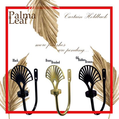 ARNORX Palma Leaf Curtain Holdbacks, Set of 2, Decorating Drapery Tie Backs, Hooks (Black)