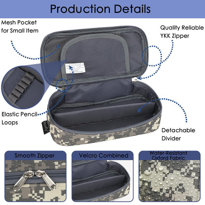 FlowFly Large Capacity Pencil Case for Kids, Boys & Girls – Zippered Multi-Functional Pen Pouch, Soft & Portable Pencil Bag for School, Teens, Students, Digital Camo