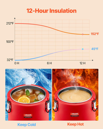 VEVOR Insulated Beverage Dispenser, 2.2 Gal/8L Thermal Hot and Cold Drink Server Dispenser with Spigot, Food-Grade Cooler Jug with 304 Stainless Steel Interior, for Tea Coffee Restaurant Outdoor