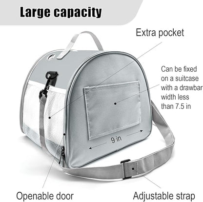 Small Animal Carrier Bag, Upgraded Portable Guinea Pig Carriers, Transparent Hamster Carrying Case, Reptile Rat Rabbit Bearded Dragon Hedgehog Carrier Bag for Travel, Hiking, Walking, Outdoor (Grey)