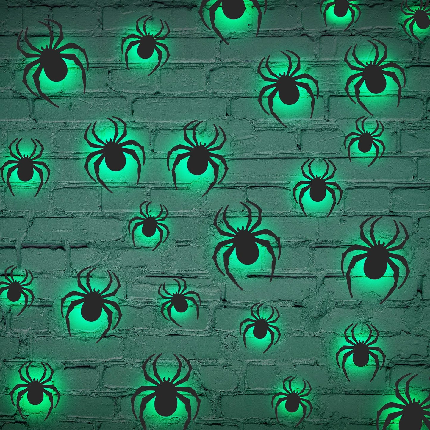 Tujoe 48 Pcs 2025 New LED Halloween 3D Lighted Spider Decorations Wall Stickers 4 Different Size Removable PVC Spider Wall Sticker for Indoor Home Hanging Window Glow Decor Party Supplies